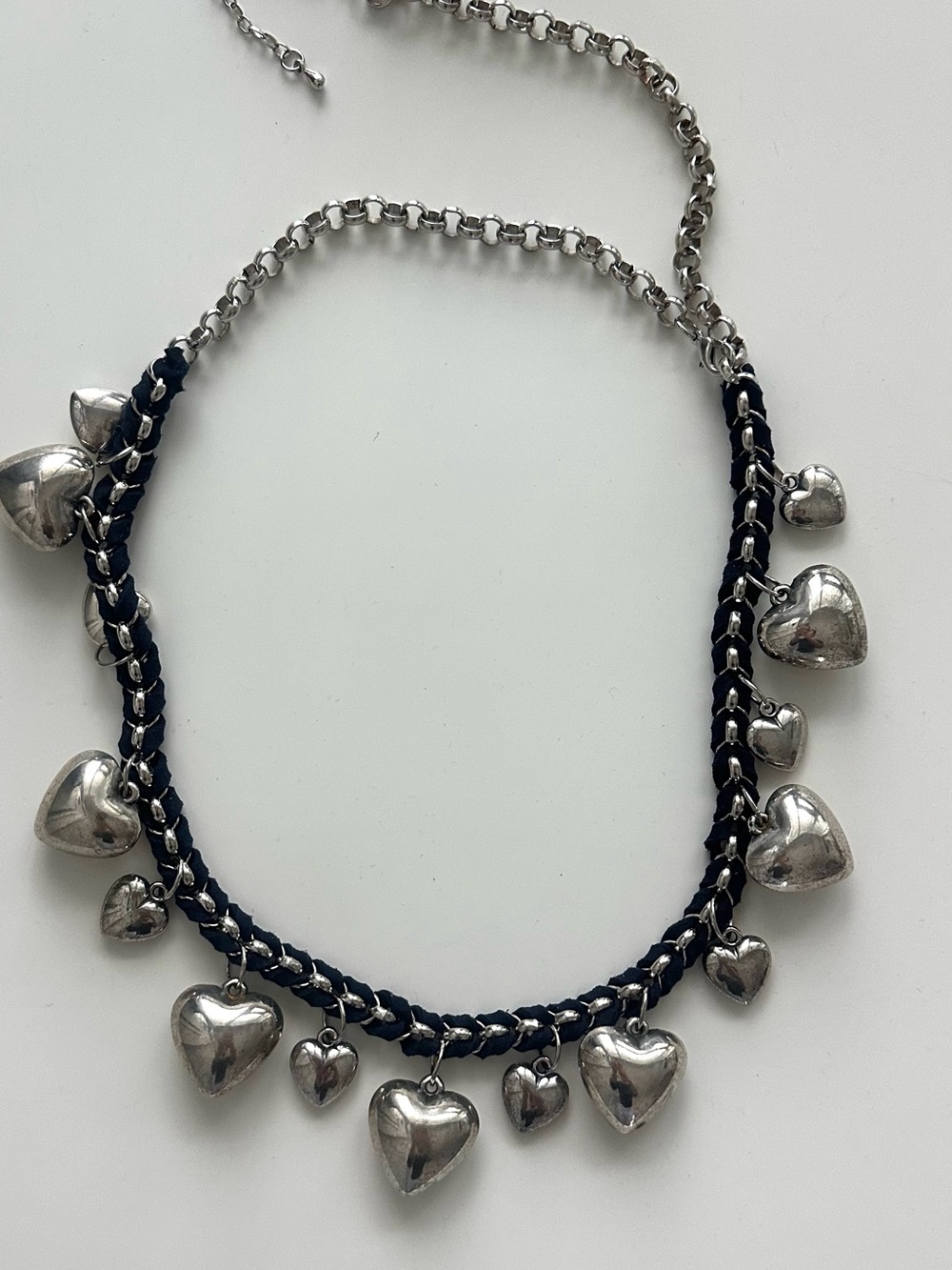 Silver Puffy Heart Charm Necklace or Waist Chain